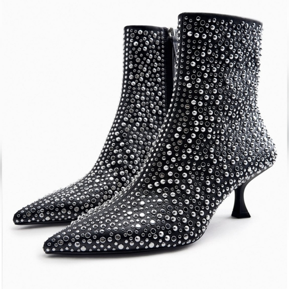 Zara Studded High Heel Ankle Boot Euro 6 US 6 Vegan - Picture 2 of 10